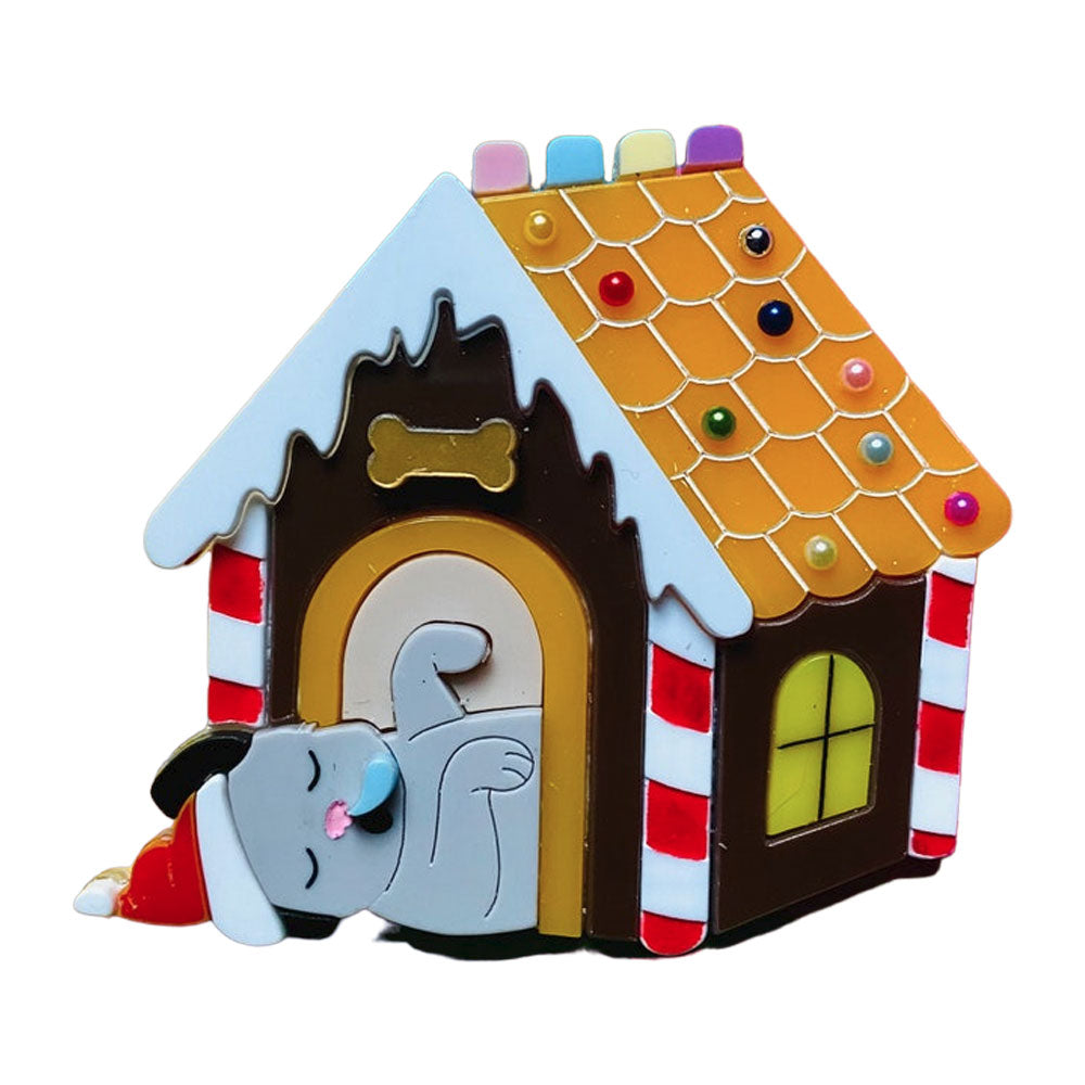 Christmas Collection - Gingerbread Dog House - Acrylic Brooch by Makokot Design