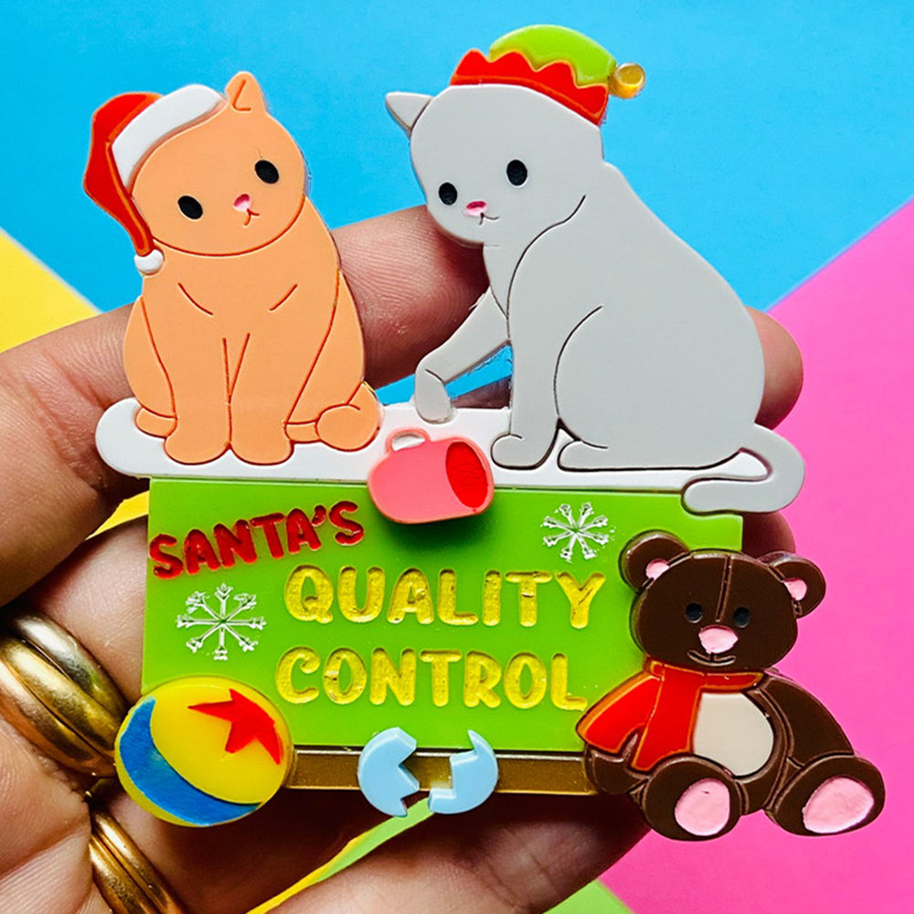 Christmas Collection - Santa's Quality Control - Acrylic Brooch by Makokot Design