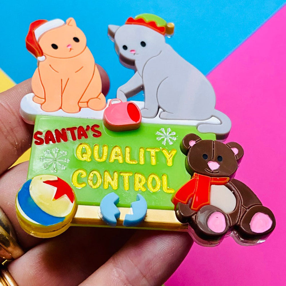 Christmas Collection - Santa's Quality Control - Acrylic Brooch by Makokot Design