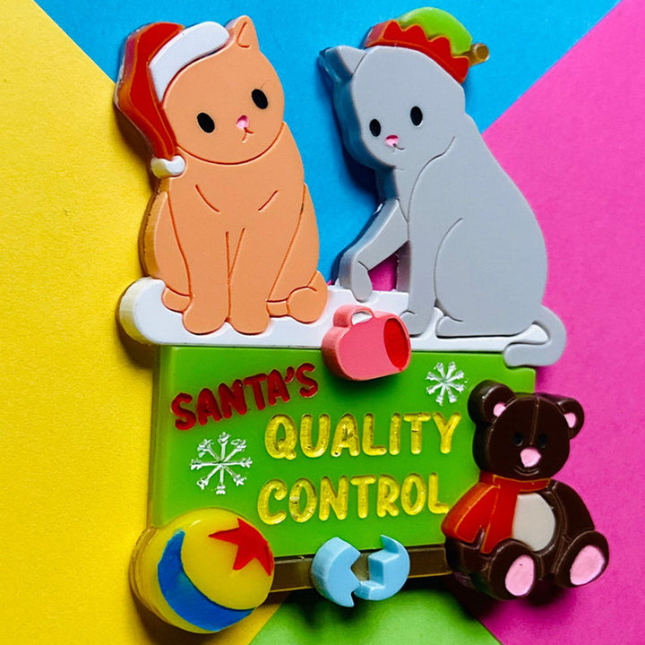 Christmas Collection - Santa's Quality Control - Acrylic Brooch by Makokot Design