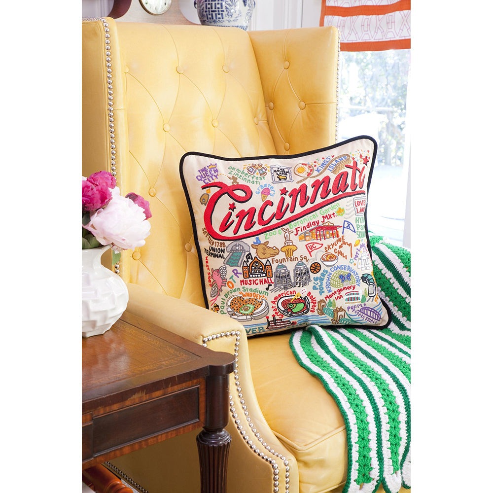 Cincinnati Hand-Embroidered Pillow