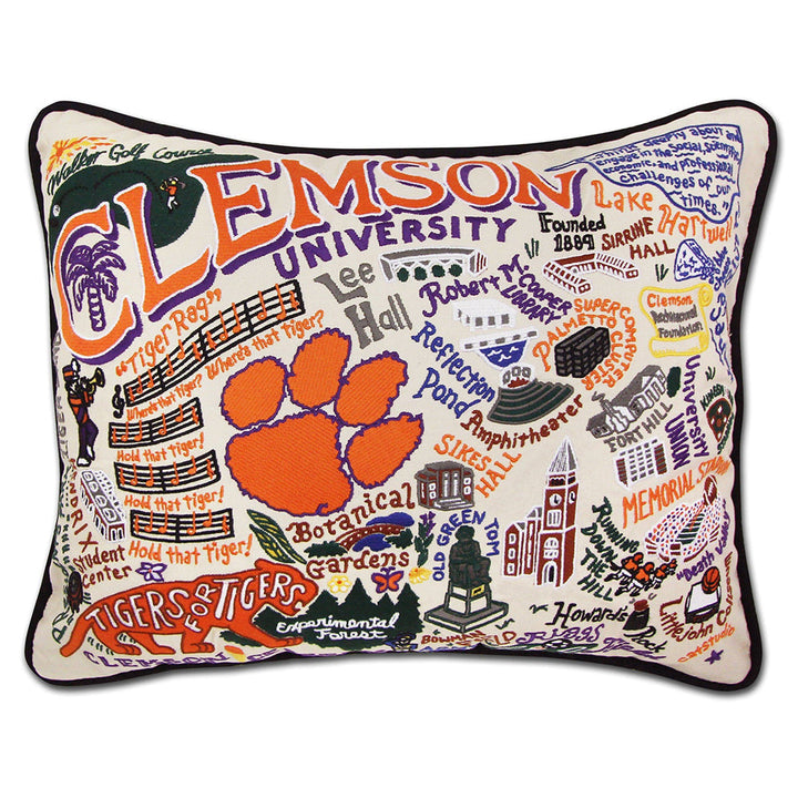 Clemson University Collegiate Hand-Embroidered Pillow