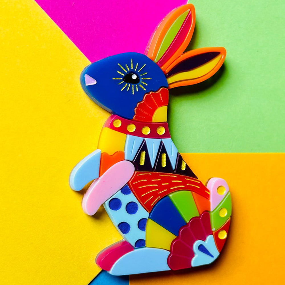 Mexican Folk Art Collection - Acrylic Brooch with Alebrije Rabbit by Makokot Design