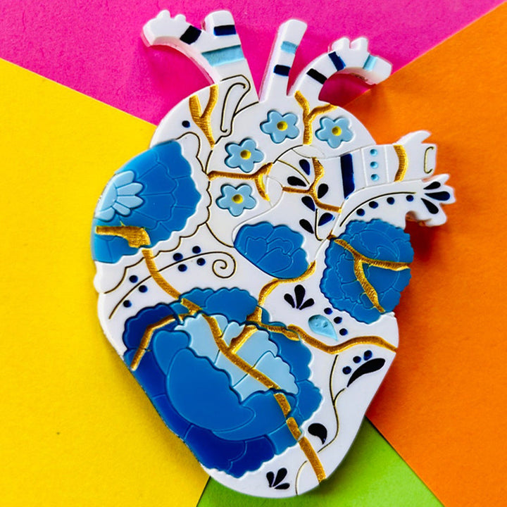 Anatomic Hearts Collection - Acrylic Brooch with Japanese Kintsugi Heart by Makokot Design