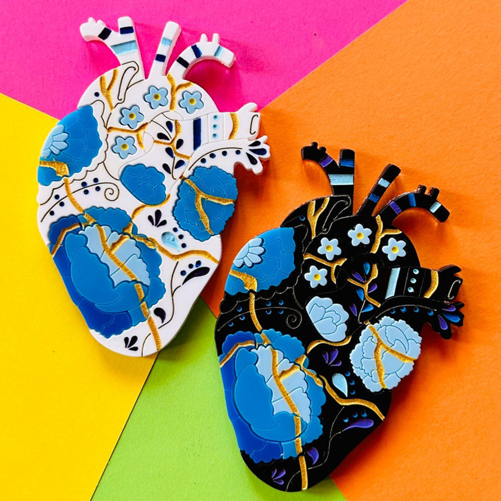 Anatomic Hearts Collection - Acrylic Brooch with Japanese Kintsugi Heart by Makokot Design