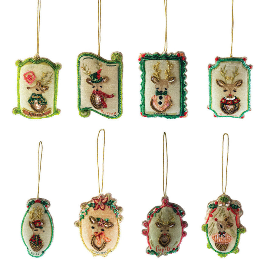 Cotton Santa's Reindeer Ornament w/ Glass Beads & Sequins, 8 Styles by Creative Co-Op