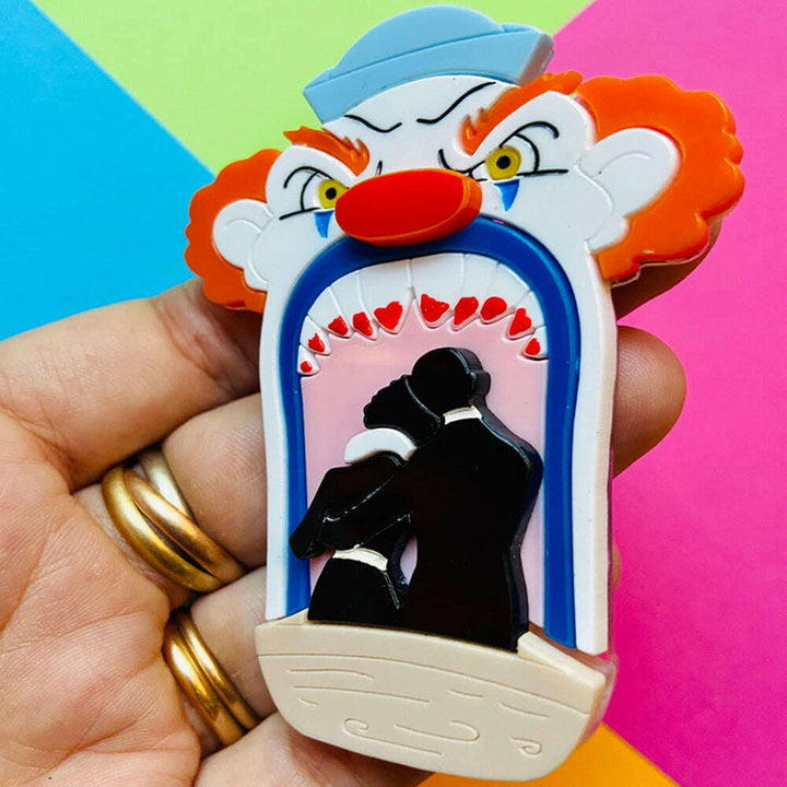 Halloween 2022 - Creepy Funfair Collection - Scary Clown Tunnel Acrylic Brooch by Makokot Design