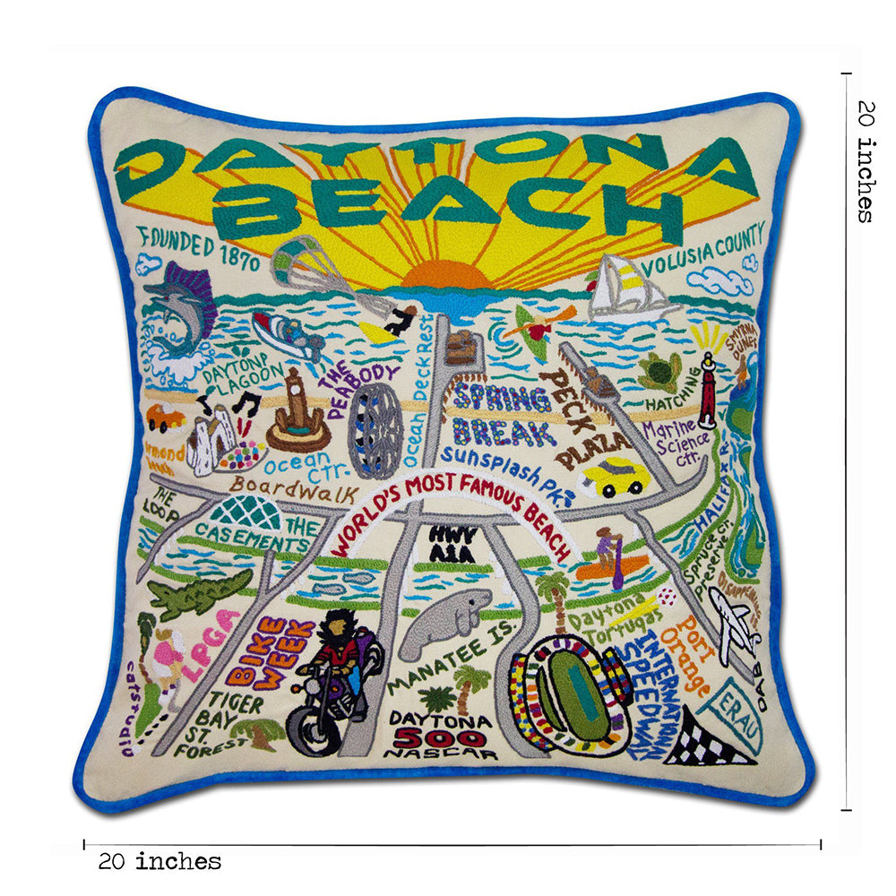 Daytona Beach Hand-Embroidered Pillow