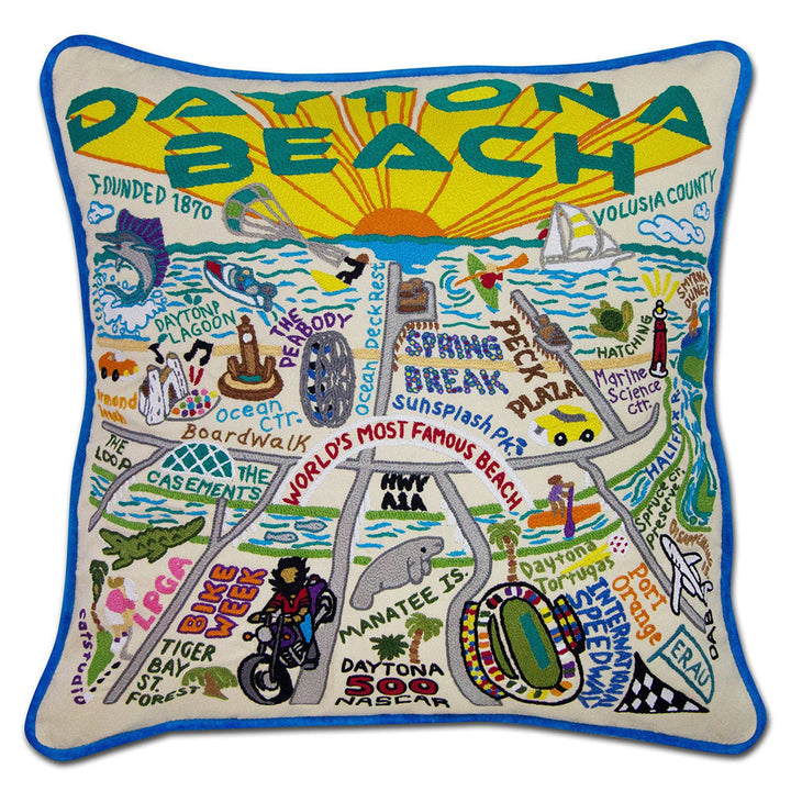 Daytona Beach Hand-Embroidered Pillow