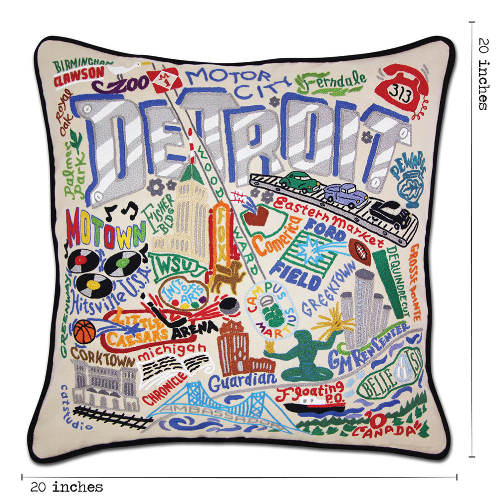 Detroit Hand-Embroidered Pillow by Cat Studio