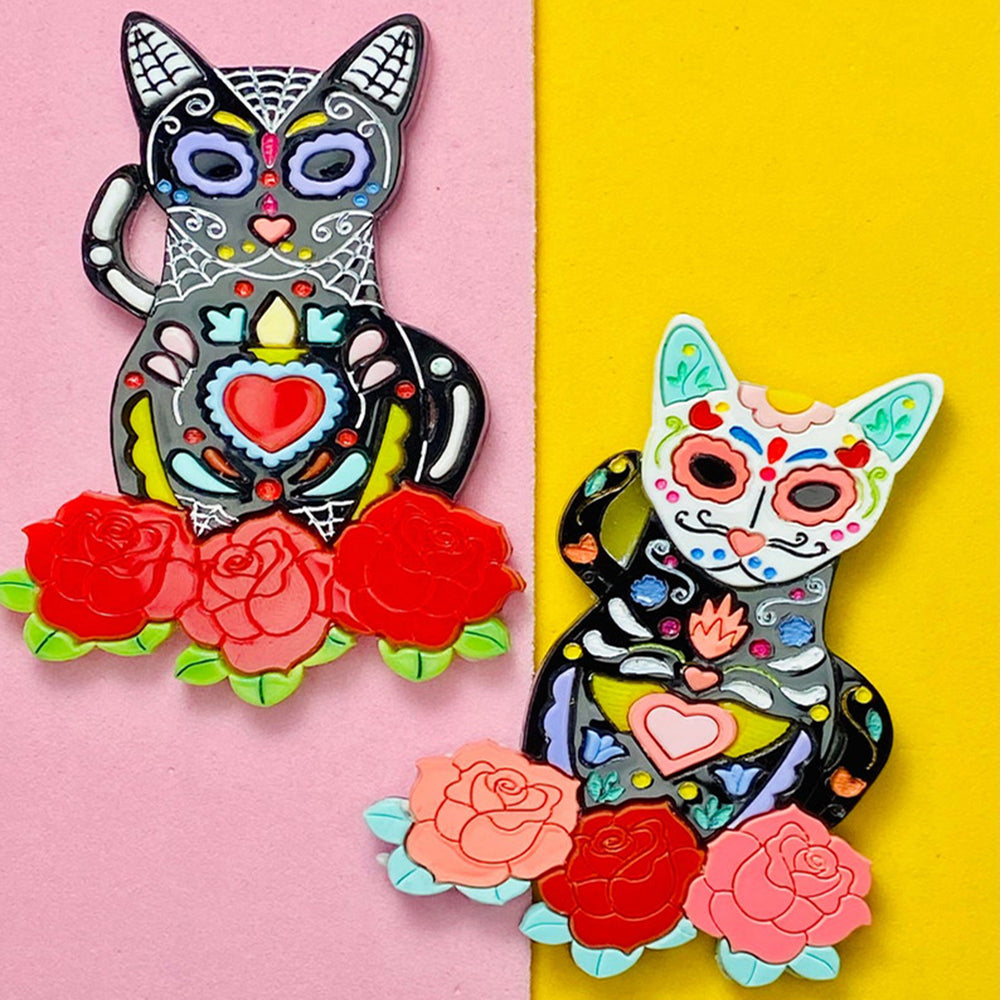 Day of the Dead 2021 Collection - Calavera Cats Acrylic Brooch by Makokot Design