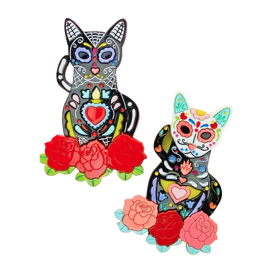 Day of the Dead 2021 Collection - Calavera Cats Acrylic Brooch by Makokot Design