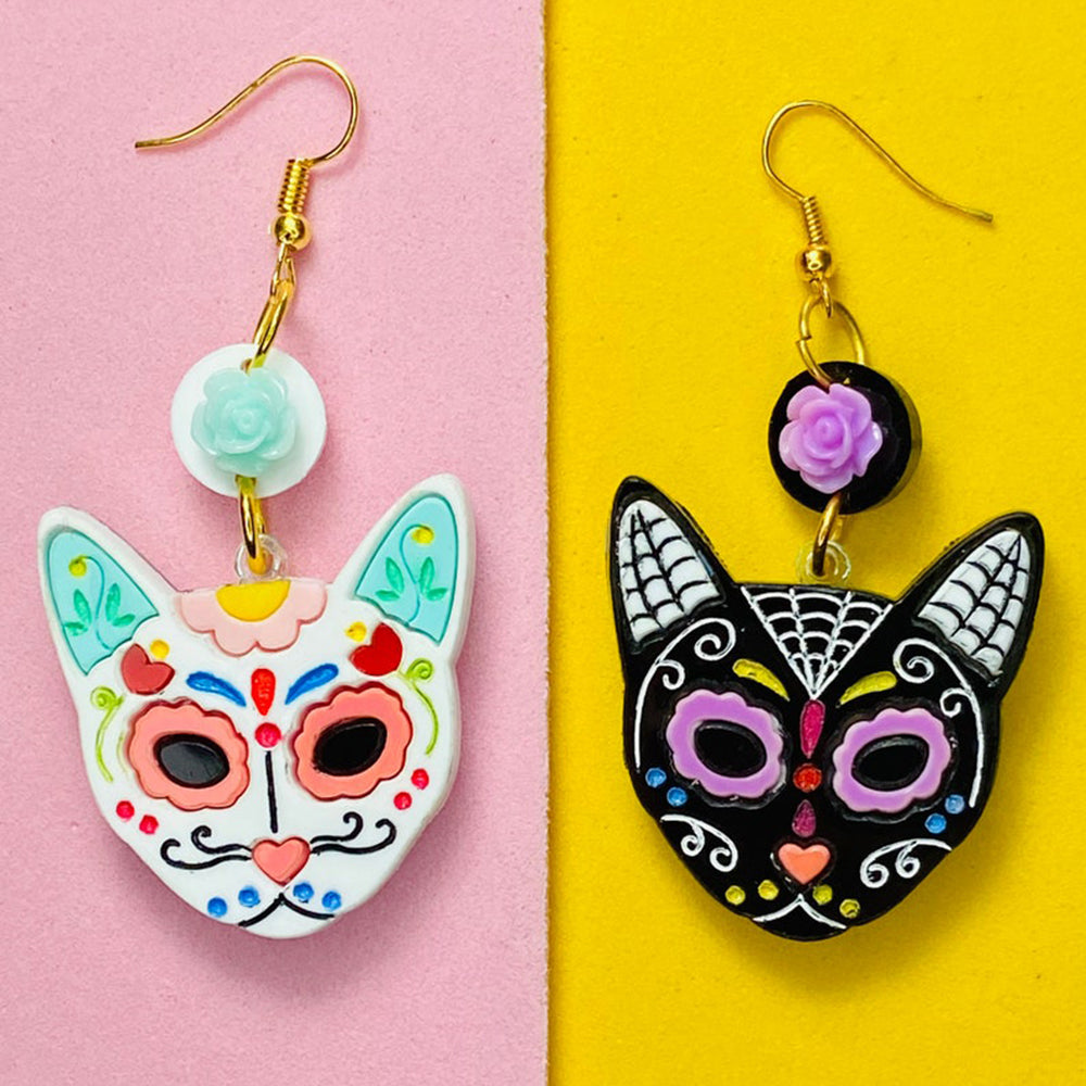 Day of the Dead 2021 Collection - Calavera Cats Acrylic Earrings by Makokot Design