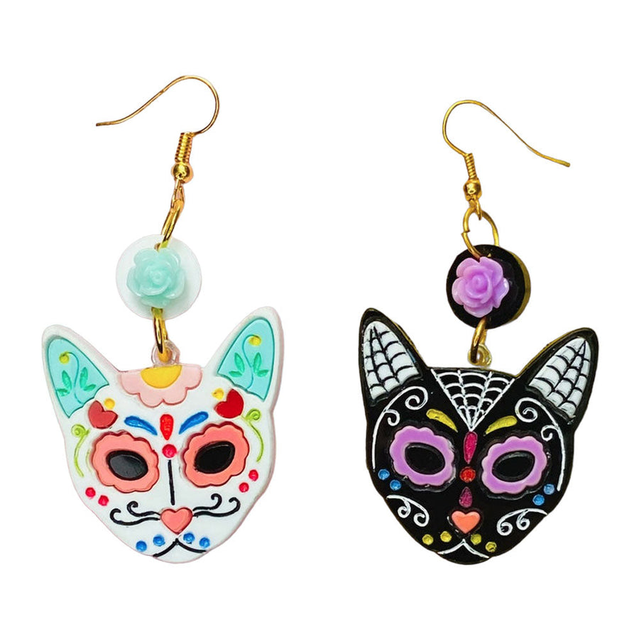 Day of the Dead 2021 Collection - Calavera Cats Acrylic Earrings by Makokot Design