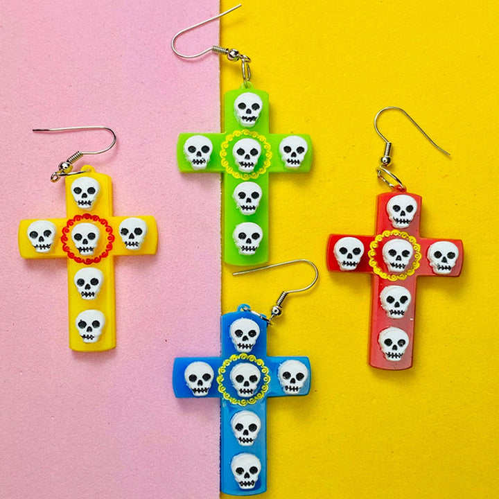 Day of the Dead 2021 Collection - Cross with Skulls Earrings by Makokot Design