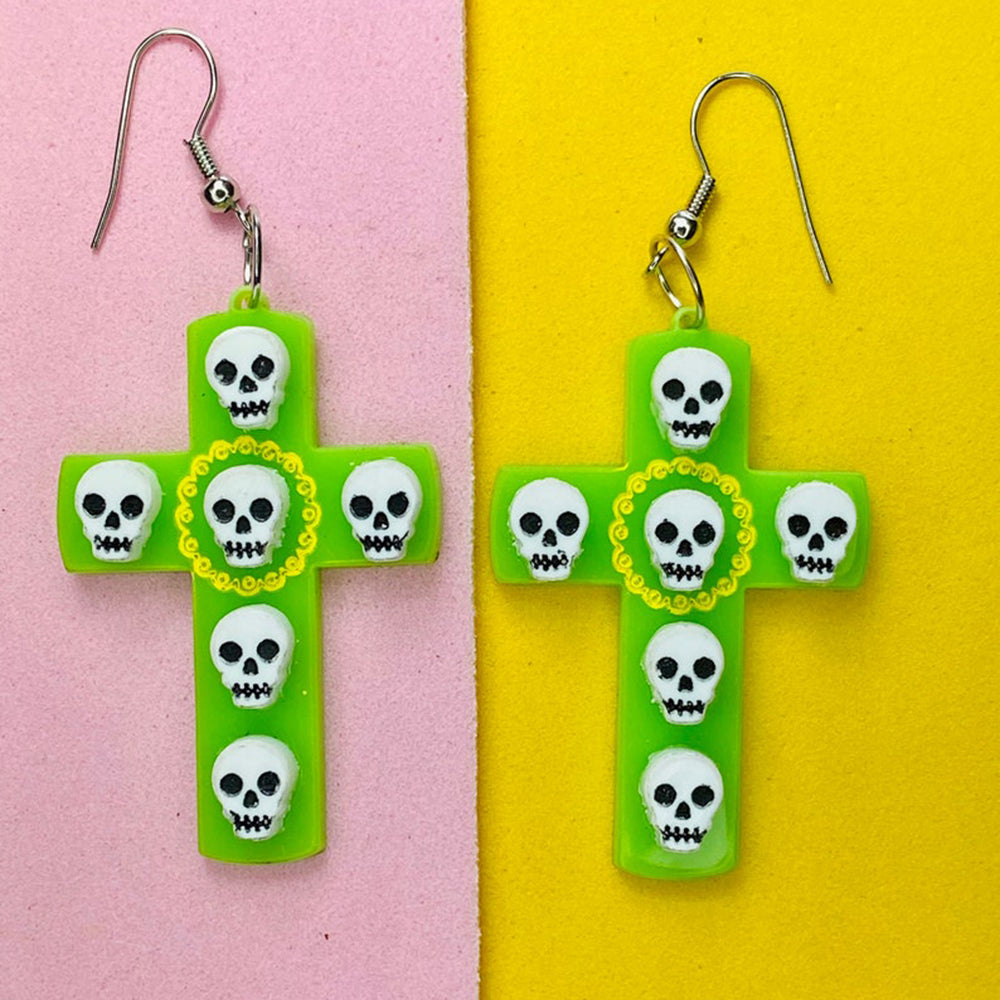 Day of the Dead 2021 Collection - Cross with Skulls Earrings by Makokot Design