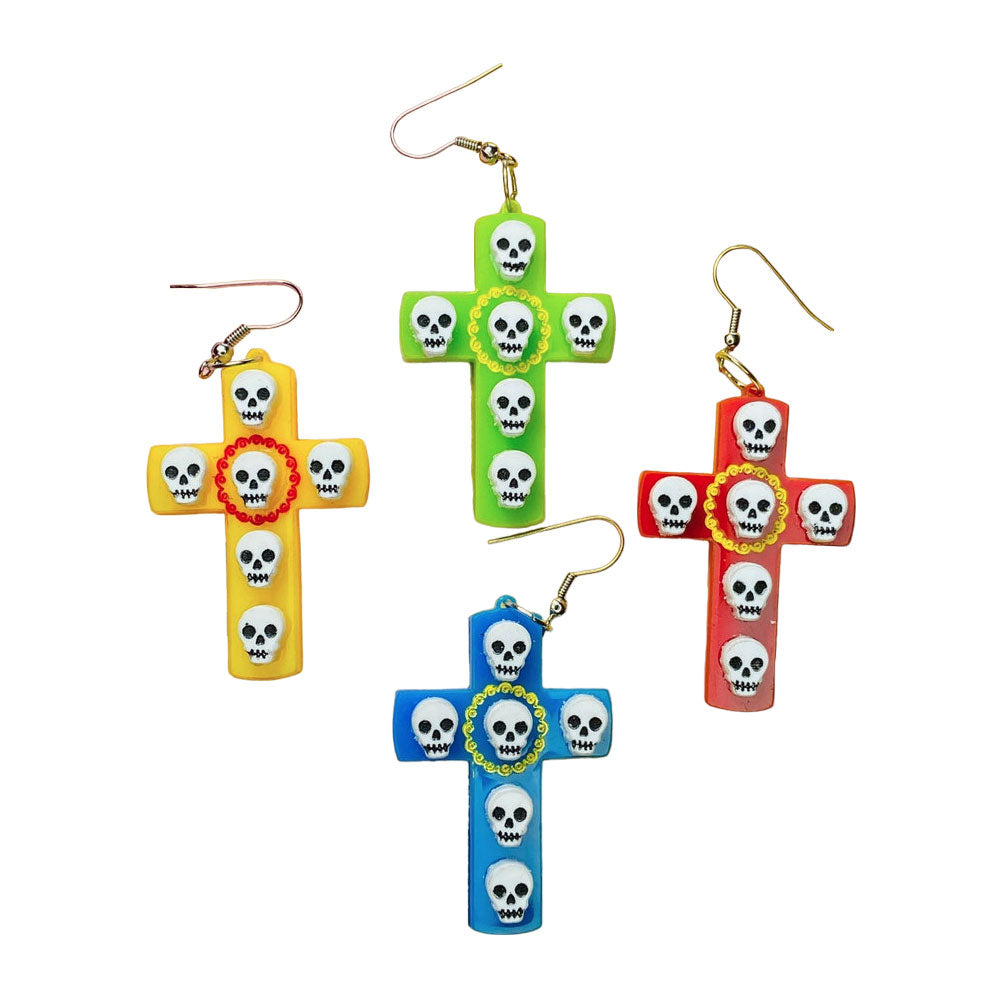 Day of the Dead 2021 Collection - Cross with Skulls Earrings by Makokot Design