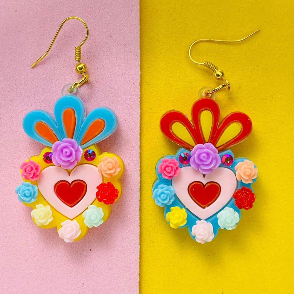 Day of the Dead 2021 Collection - Heart with Flowers Earrings by Makokot Design