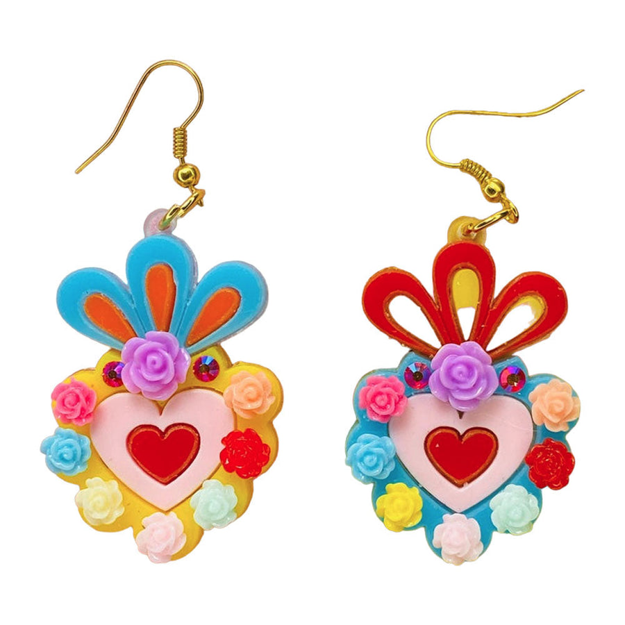 Day of the Dead 2021 Collection - Heart with Flowers Earrings by Makokot Design