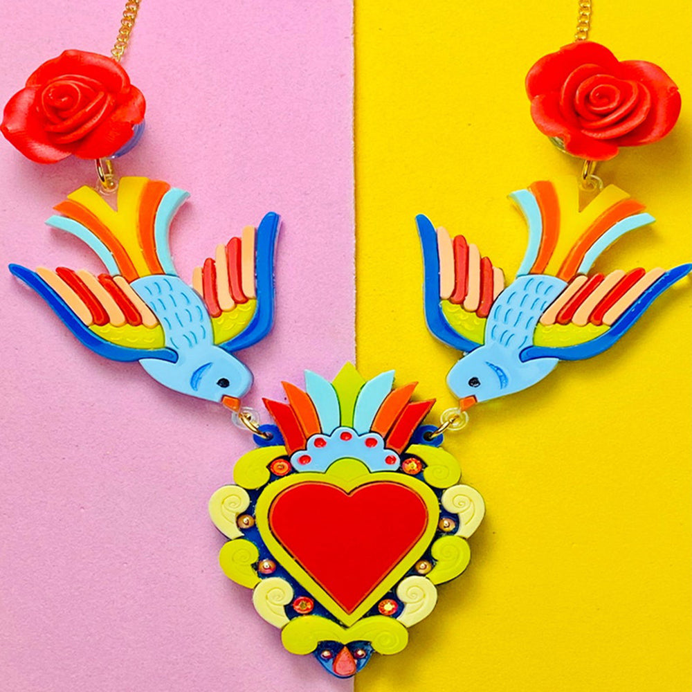 Day of the Dead 2021 Collection - Milagros with Swallows Acrylic Necklace by Makokot Design