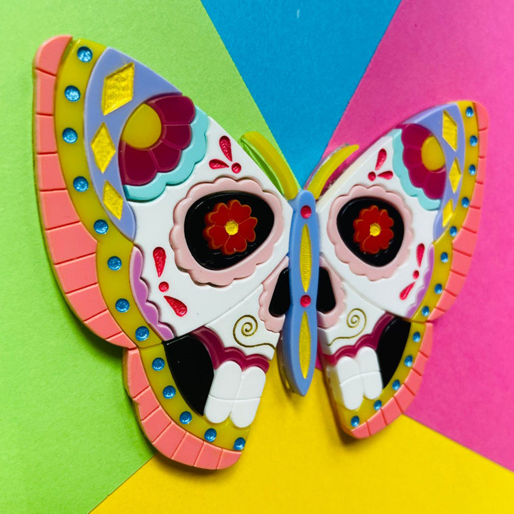 Day of the Dead 2022 - Butterfly Skull Acrylic Brooch by Makokot Design