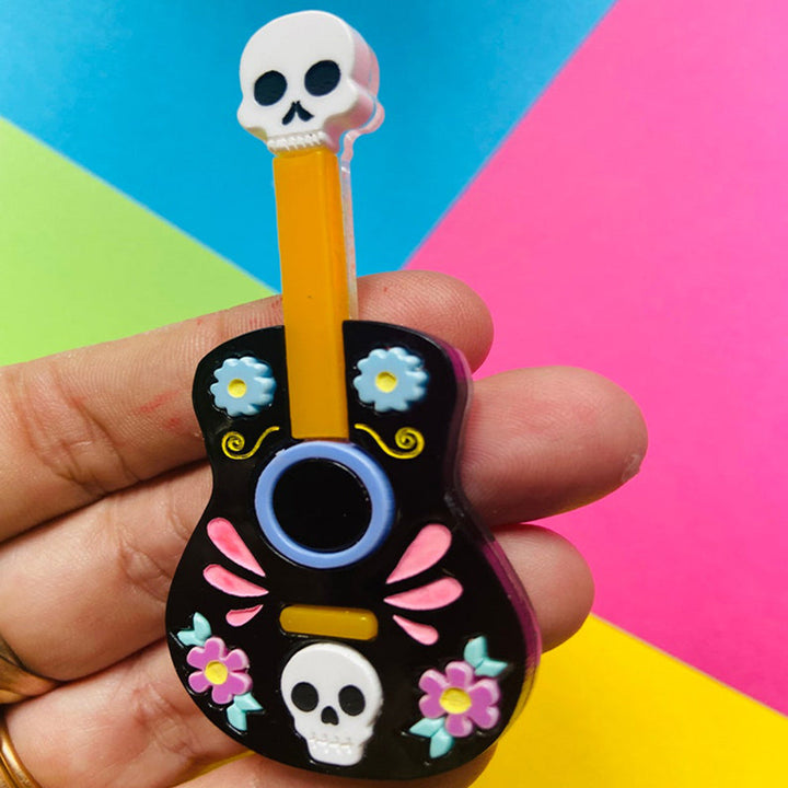 Day of the Dead 2022 - Mariachi Guitar with Skulls Acrylic Brooch by Makokot Design