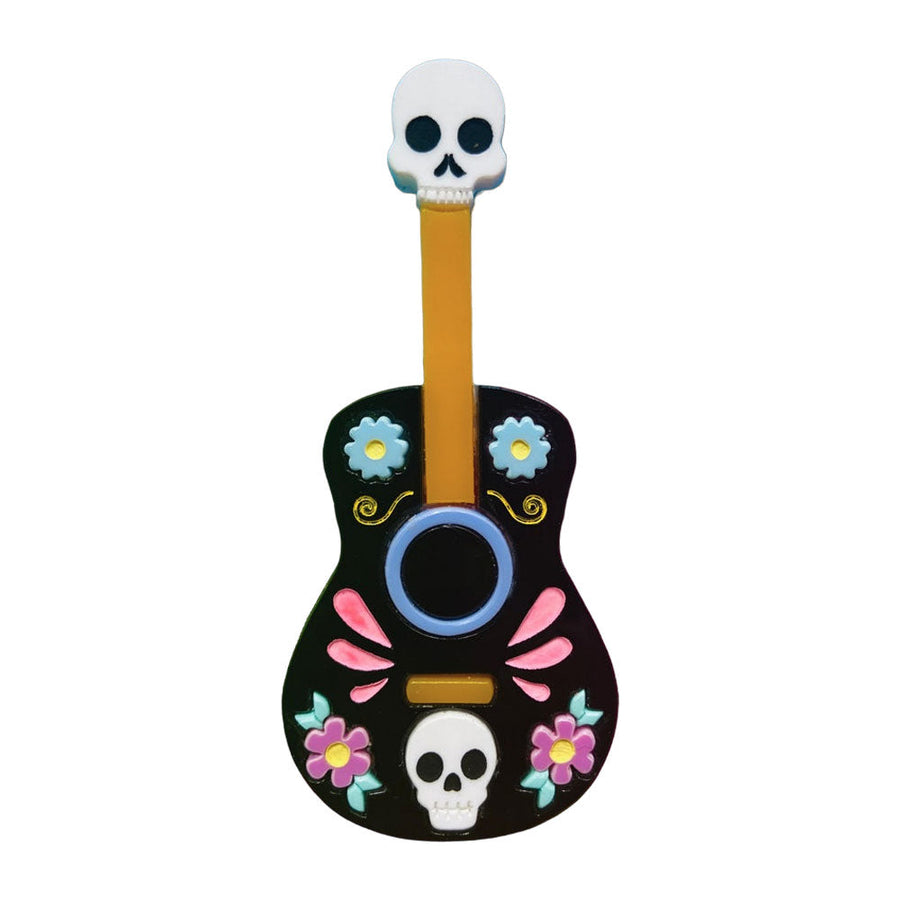 Day of the Dead 2022 - Mariachi Guitar with Skulls Acrylic Brooch by Makokot Design