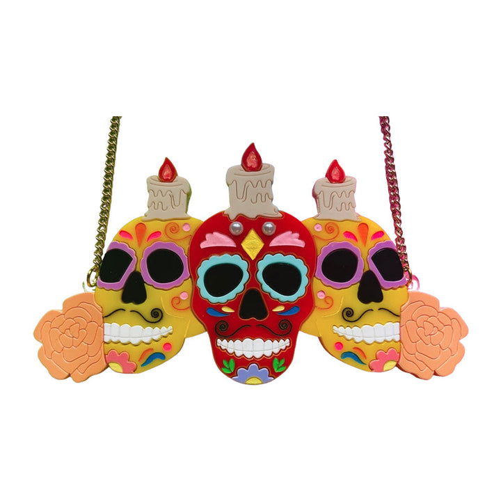 Day of the Dead 2022 - Sugar Skulls + Candles Acrylic Necklace by Makokot Design