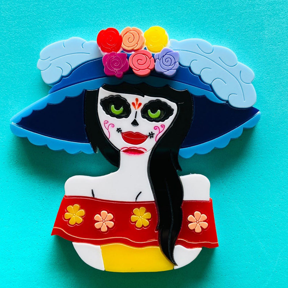 Day of the Dead - Cocotte Calavera Catrina Acrylic Brooch by Makokot Design