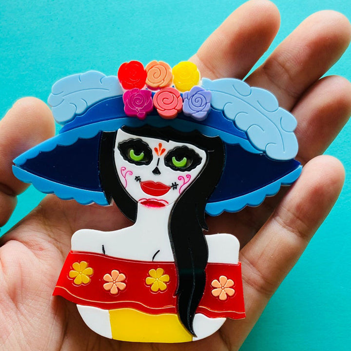 Day of the Dead - Cocotte Calavera Catrina Acrylic Brooch by Makokot Design