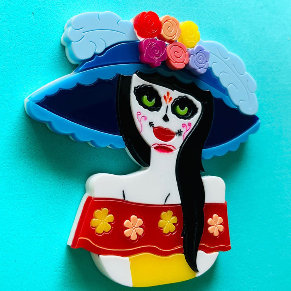 Day of the Dead - Cocotte Calavera Catrina Acrylic Brooch by Makokot Design