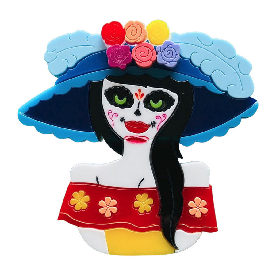 Day of the Dead - Cocotte Calavera Catrina Acrylic Brooch by Makokot Design