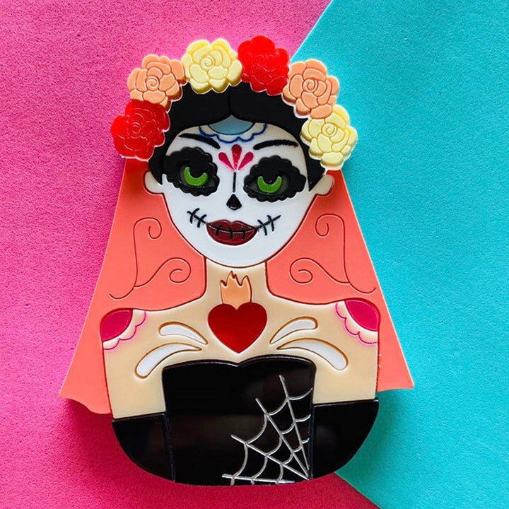 Day of the Dead - Cocotte Skull Mask Acrylic Brooch by Makokot Design