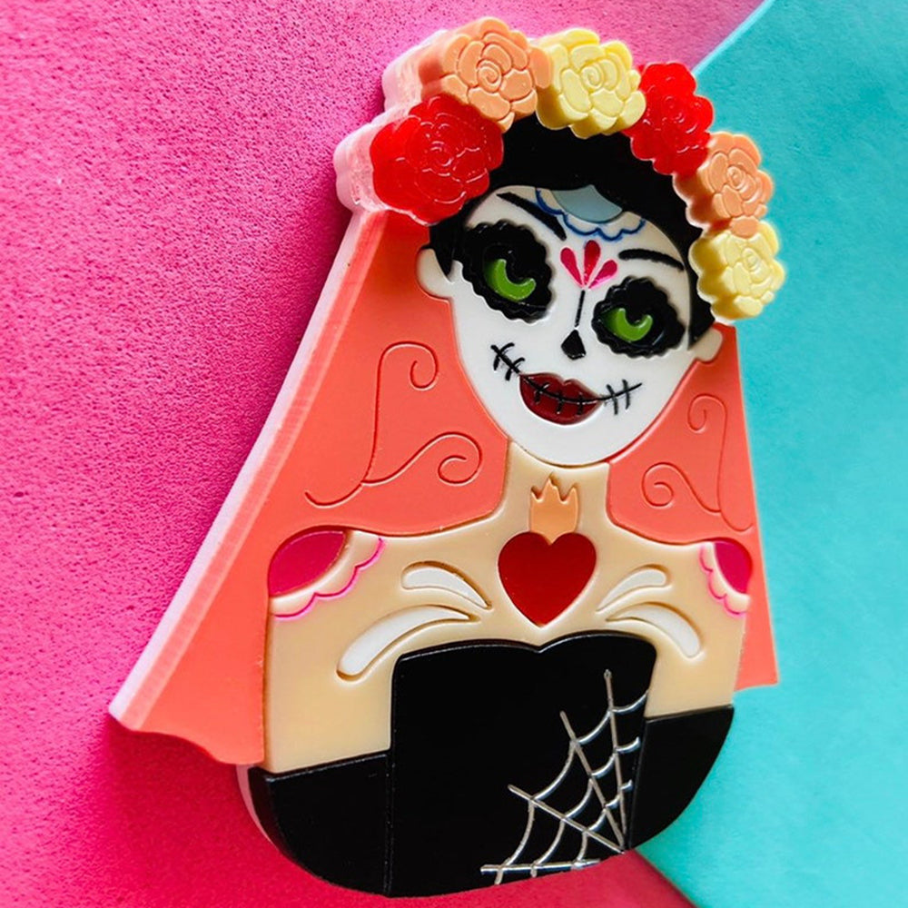 Day of the Dead - Cocotte Skull Mask Acrylic Brooch by Makokot Design