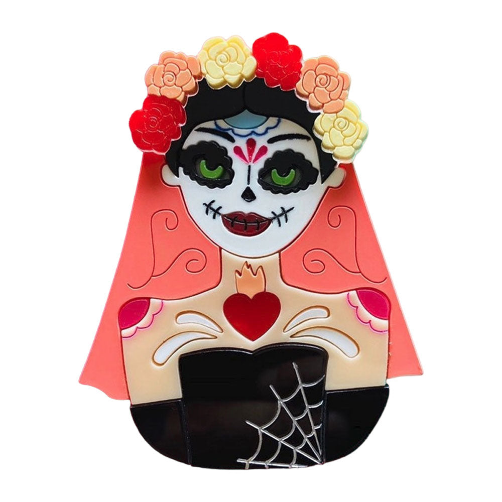 Day of the Dead - Cocotte Skull Mask Acrylic Brooch by Makokot Design