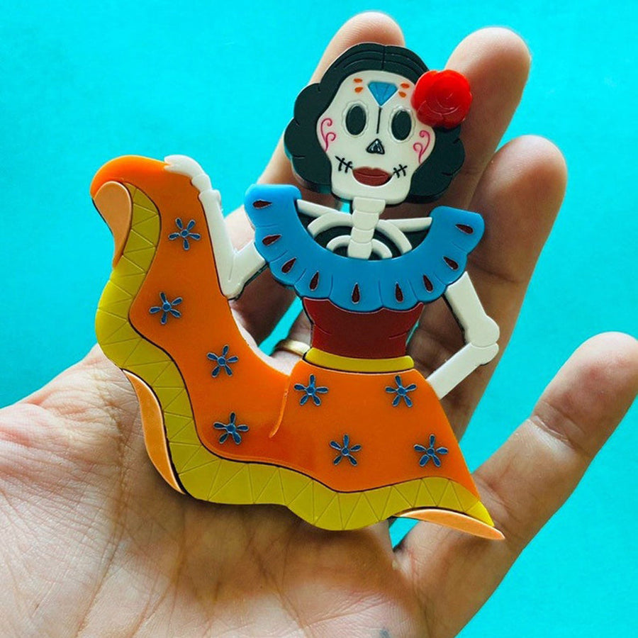 Day of the Dead Collection - Dancing Calavera Acrylic Brooch by Makokot Design