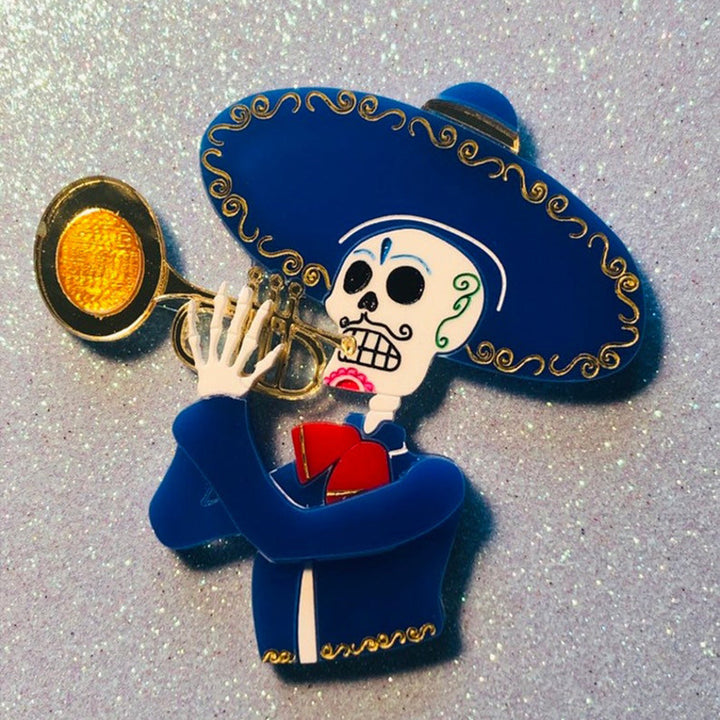 Day of the Dead Collection - Mariachi Trumpet Player Acrylic Brooch by Makokot Design