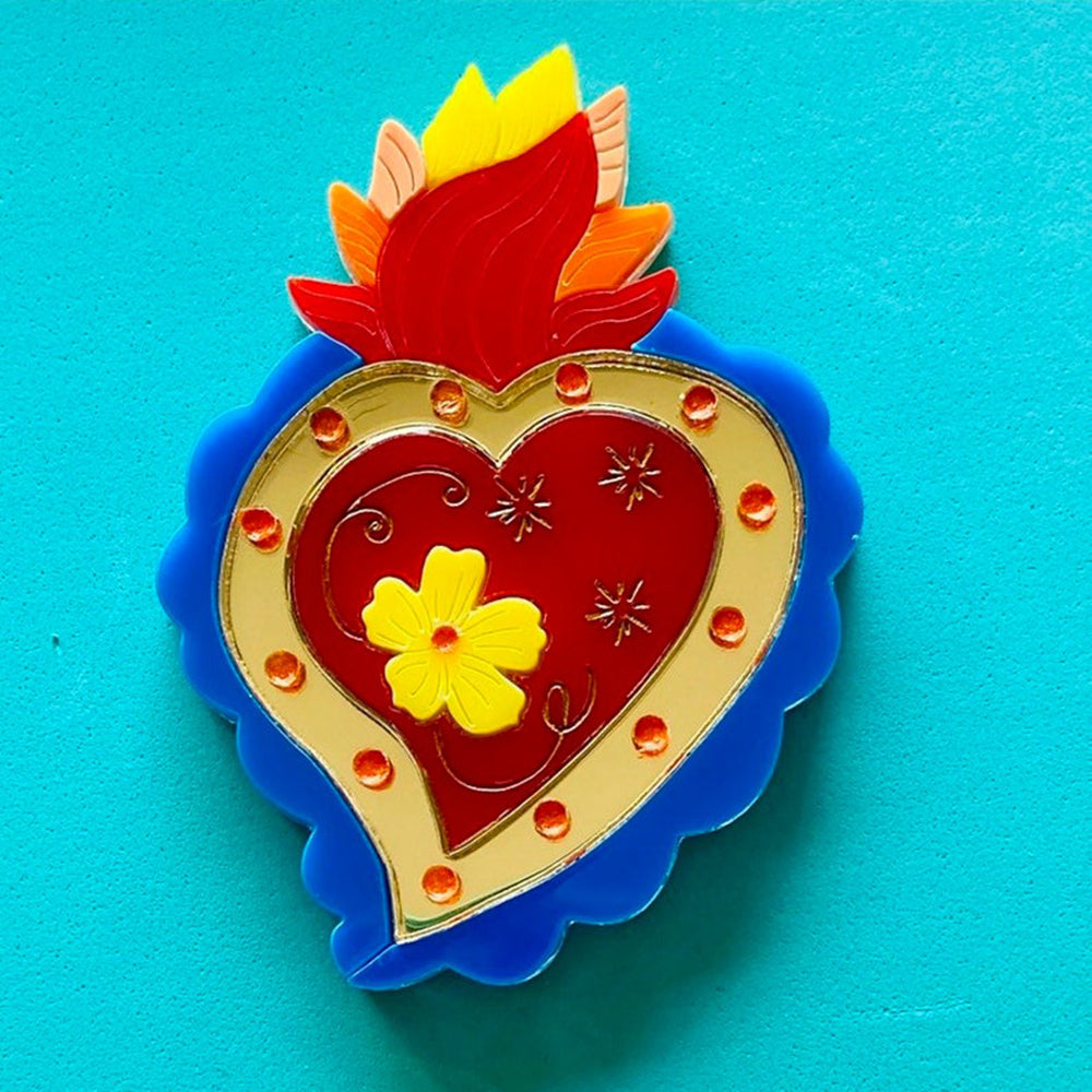 Day of the Dead Collection - Mexican Sacred Heart Brooch by Makokot Design