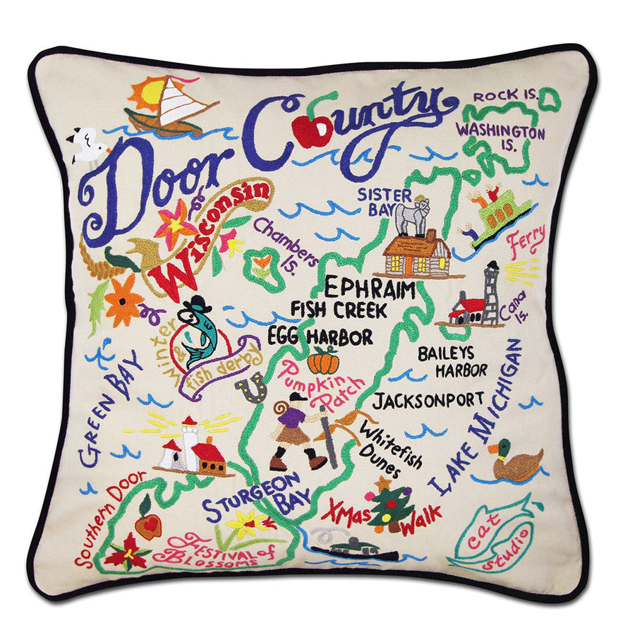 Door County Hand-Embroidered Pillow