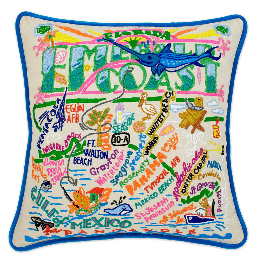 Emerald Coast Hand-Embroidered Pillow