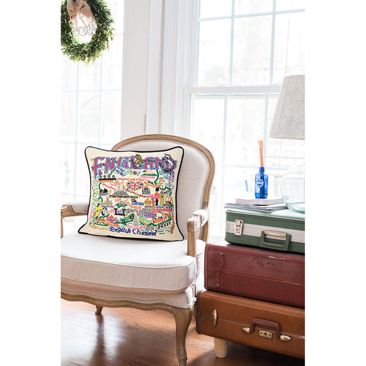 England Hand-Embroidered Pillow