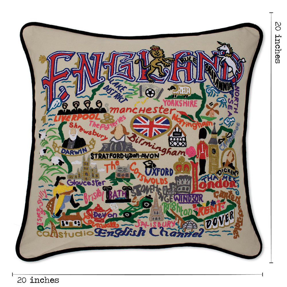 England Hand-Embroidered Pillow