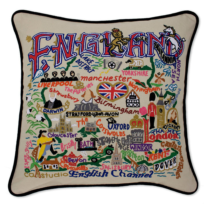 England Hand-Embroidered Pillow