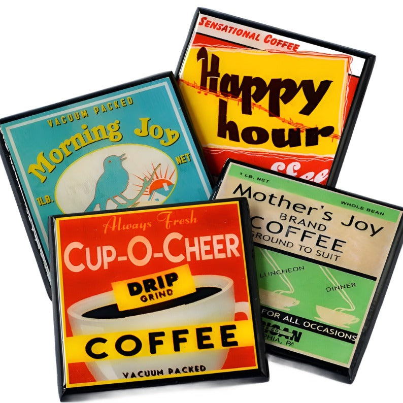 Not Without My Coffee!  Vintage Coffee Label Coaster Set