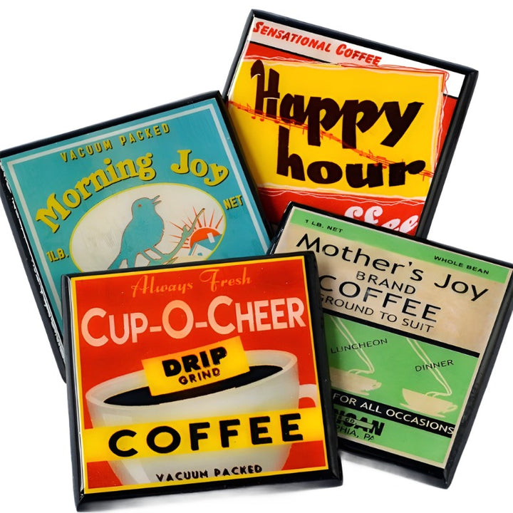 Not Without My Coffee!  Vintage Coffee Label Coaster Set