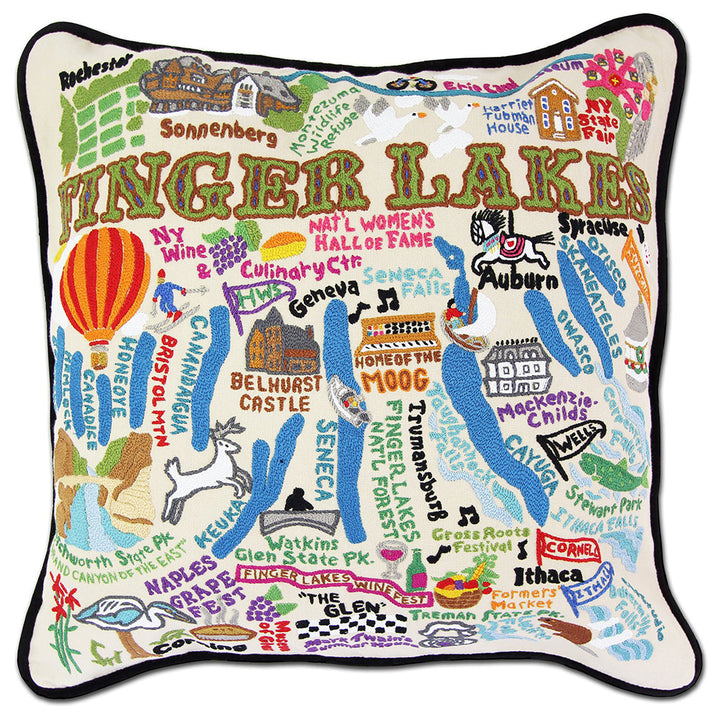 Finger Lakes Hand-Embroidered Pillow