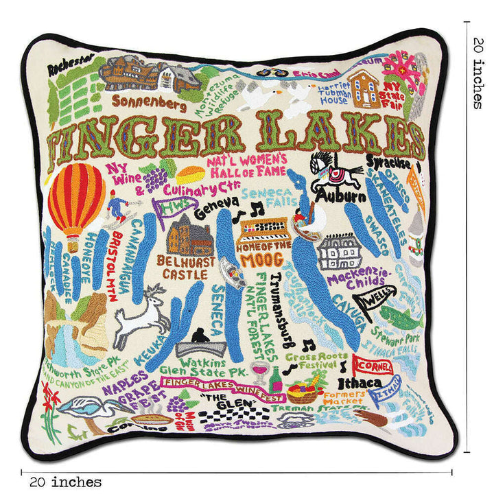 Finger Lakes Hand-Embroidered Pillow