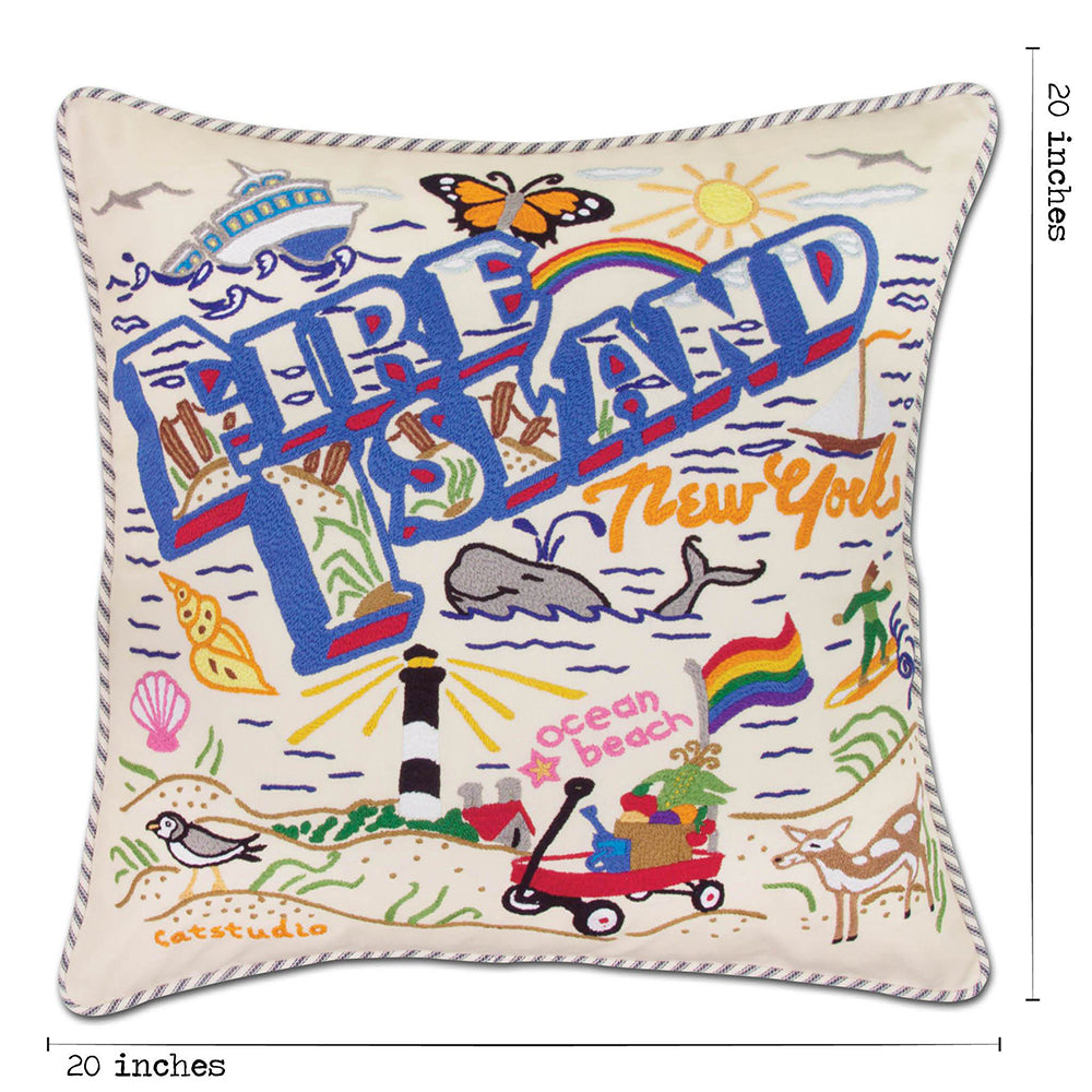 Fire Island Hand-Embroidered Pillow