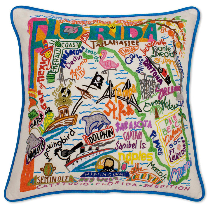 Florida Hand-Embroidered Pillow