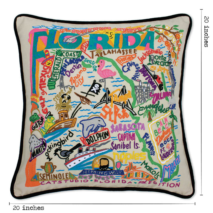 Florida Hand-Embroidered Pillow